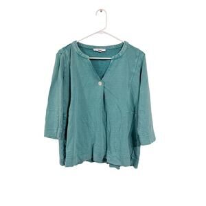J. Jill Pure Jill Blue Green 3/4 Sleeve Blouse Size Large Petite 100% Cotton